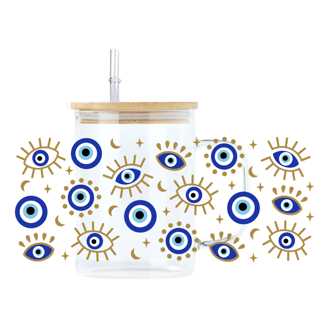 Blue Evil Eye Glass Mug