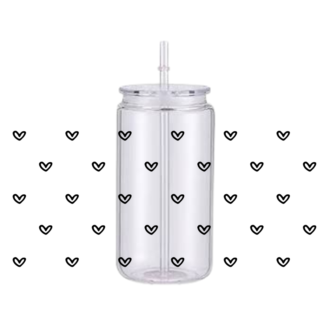 Mini White Hearts Plastic Tumbler