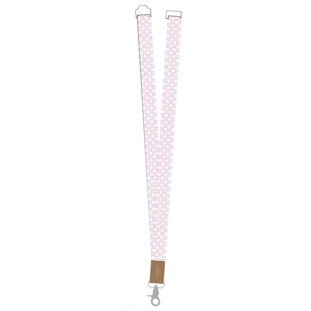 Purple Flower Checkered Lanyard