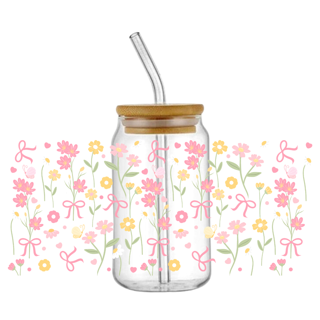 Whimsical Coquette Spring Flowers Glass Tumbler