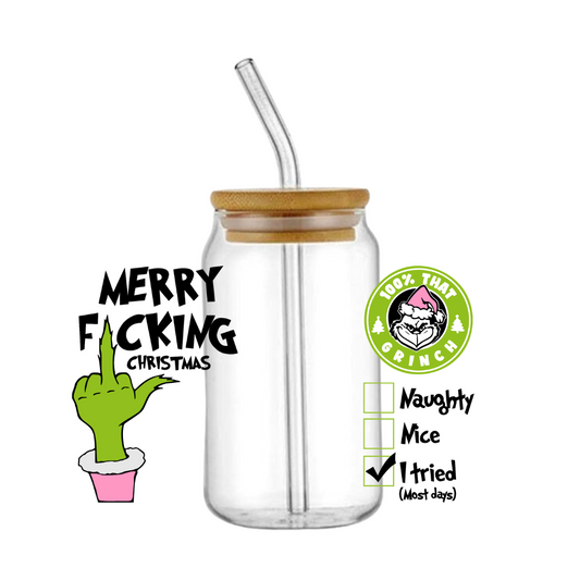 Merry F**king Christmas Grinch Glass Tumbler