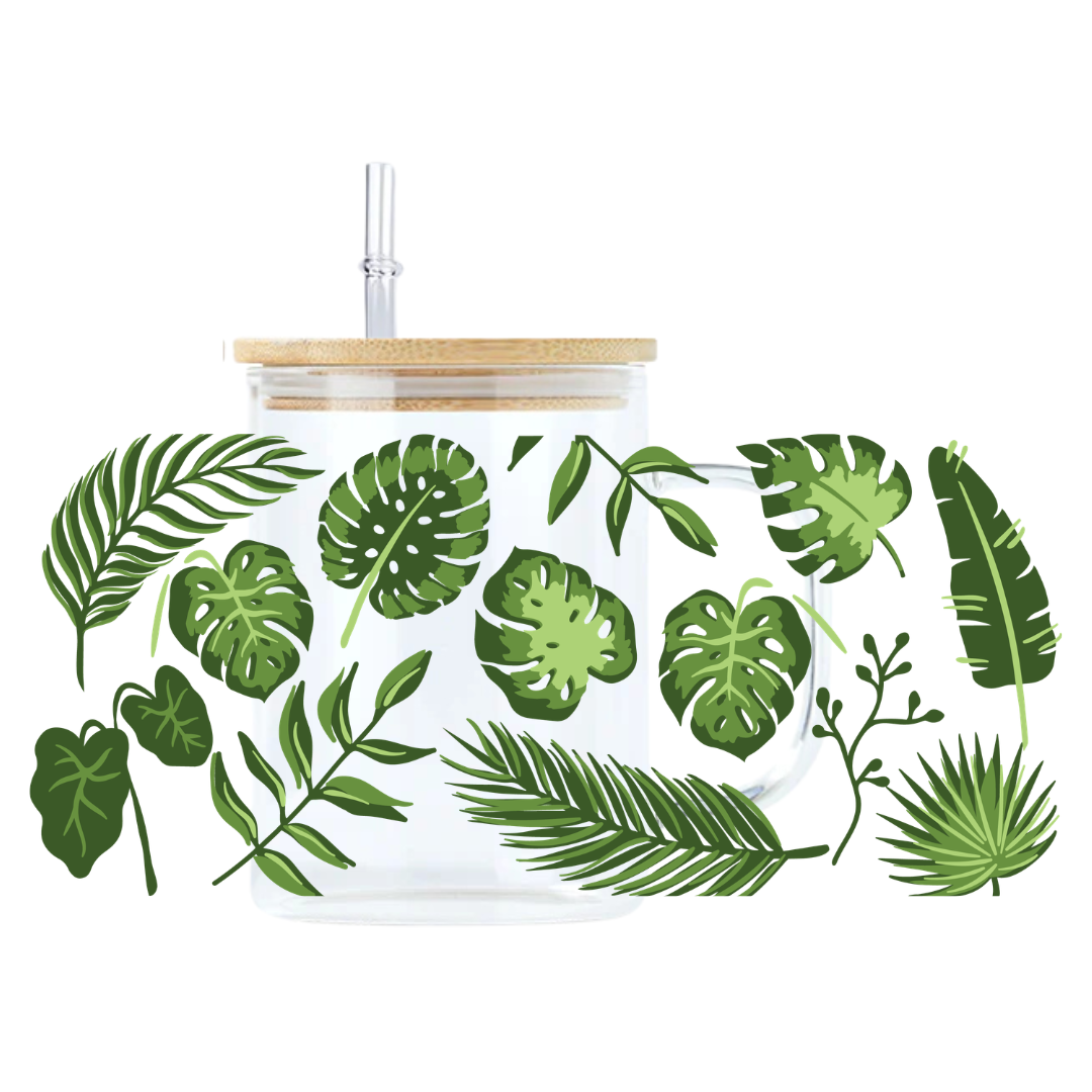 Tropical Leaves Glass Mug