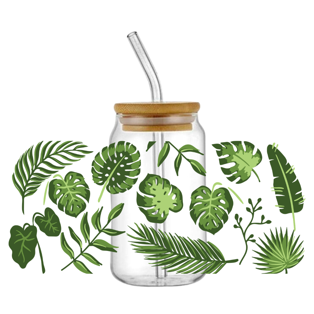 Tropical Leaves Glass Tumbler