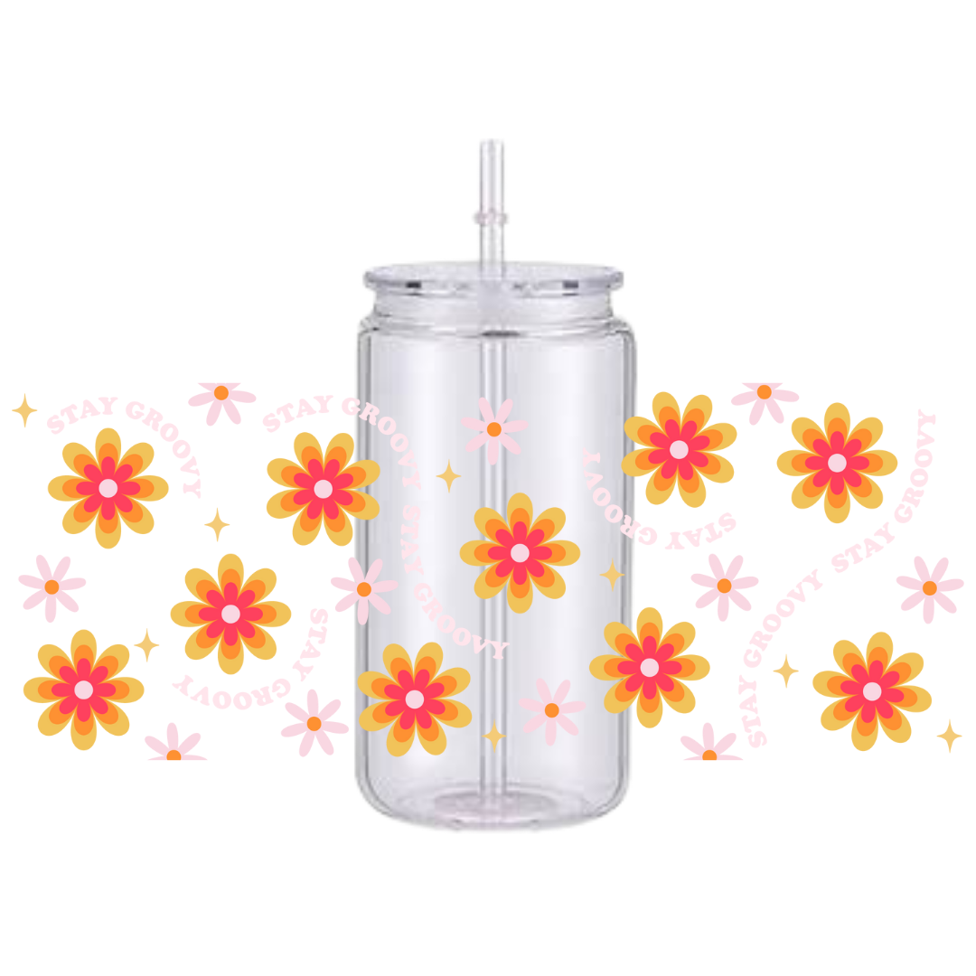 Stay Groovy Flower Plastic Tumbler