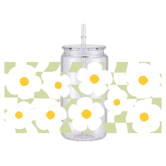 Daisy Checkered Green Plastic Tumbler