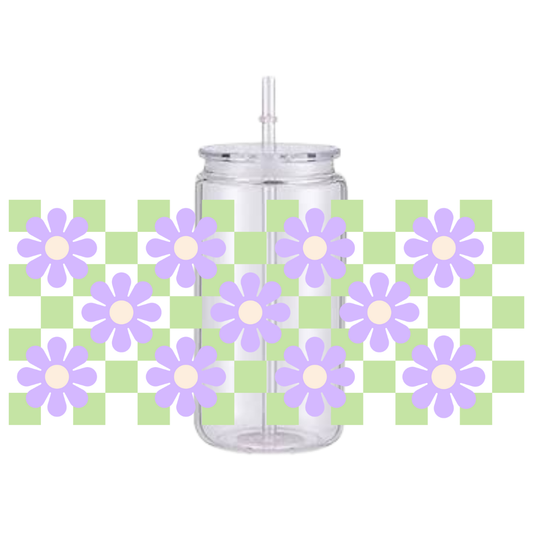 Hey Daisy Checkered Purple Plastic Tumbler