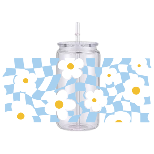 Daisy Checkered Blue Plastic Tumbler