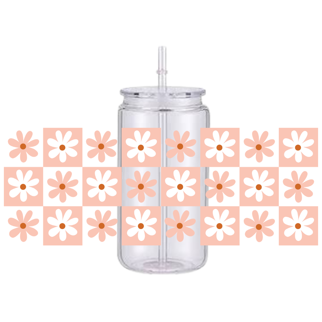 Groovy Daisy Checkered Plastic Tumbler