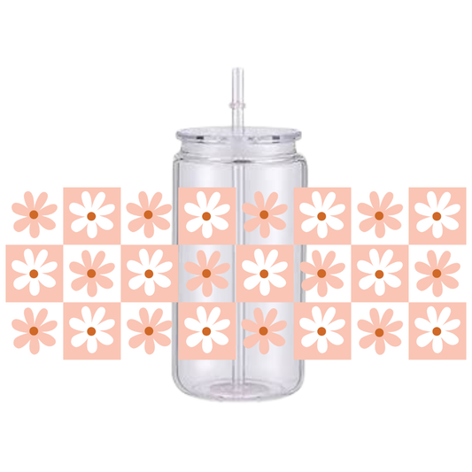 Groovy Daisy Checkered Plastic Tumbler