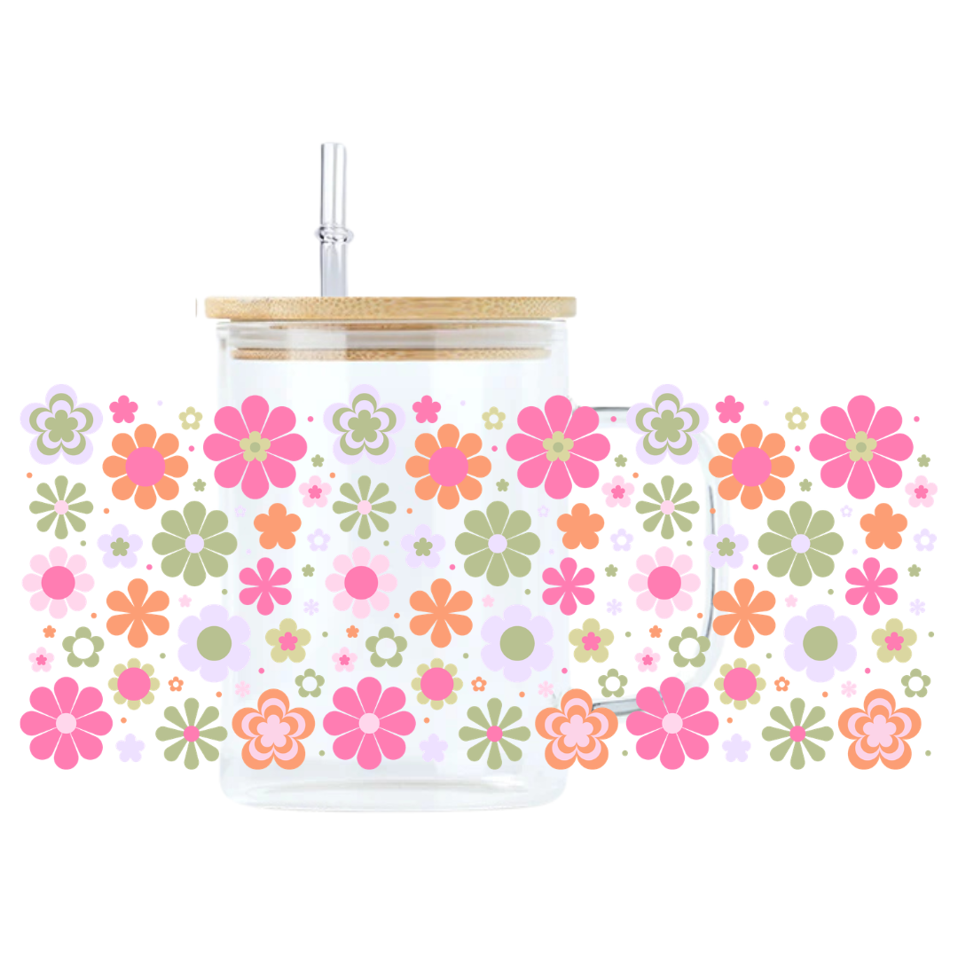 Retro Floral Glass Mug