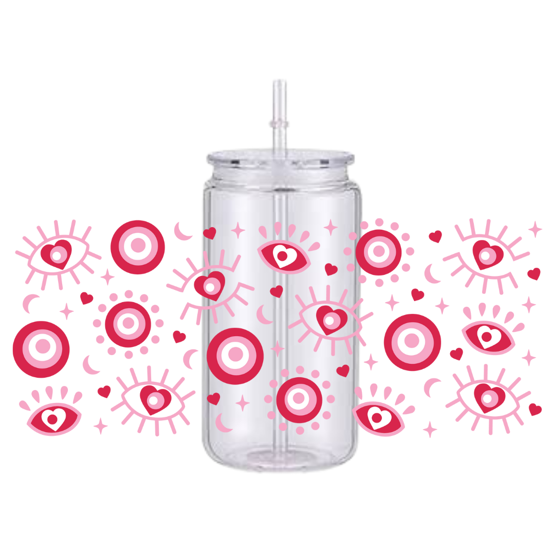 Evil Eye Pink Plastic Tumbler