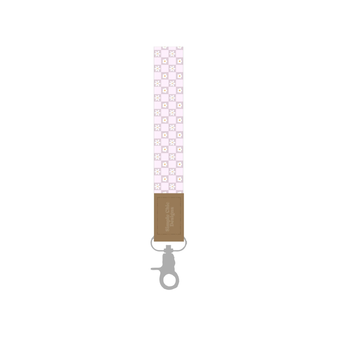 Purple Flower Checkered Wristlet
