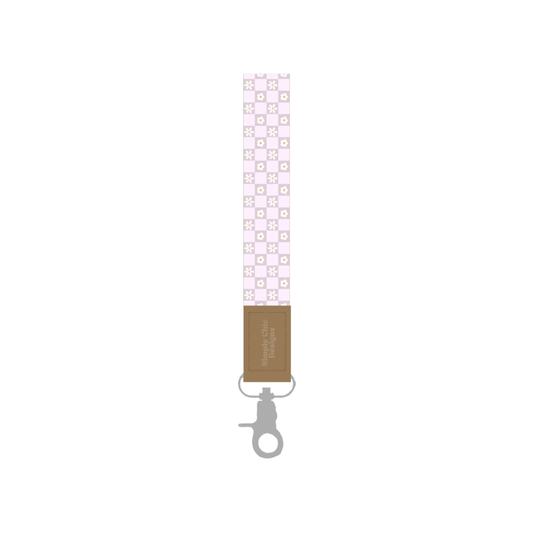 Purple Flower Checkered Wristlet