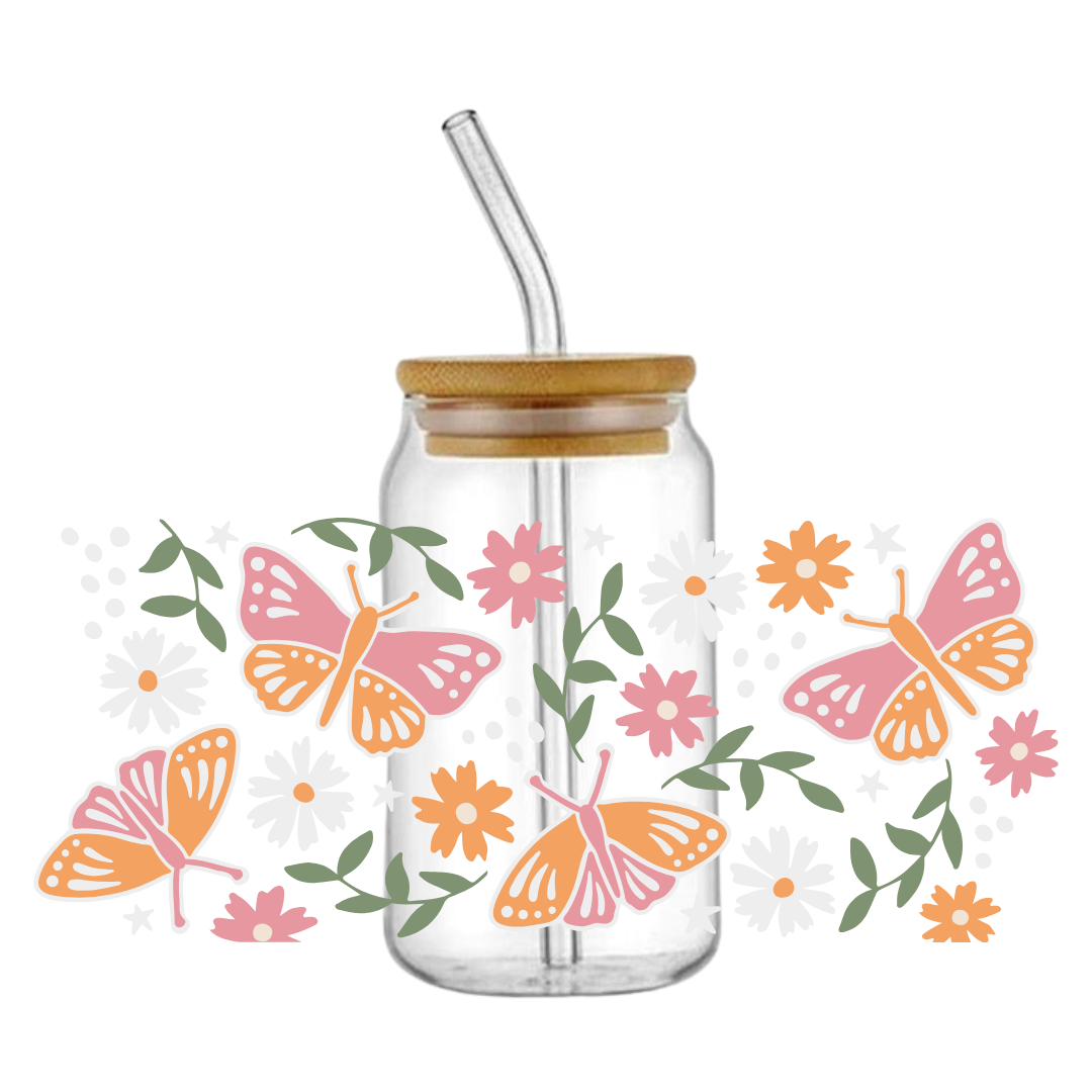 Spring Butterfly Glass Tumbler
