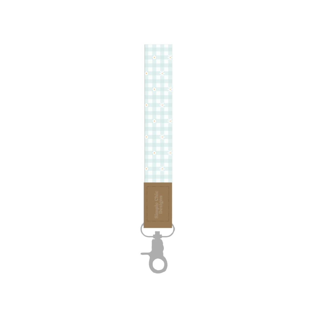 Aqua Flower Gingham Wristlet