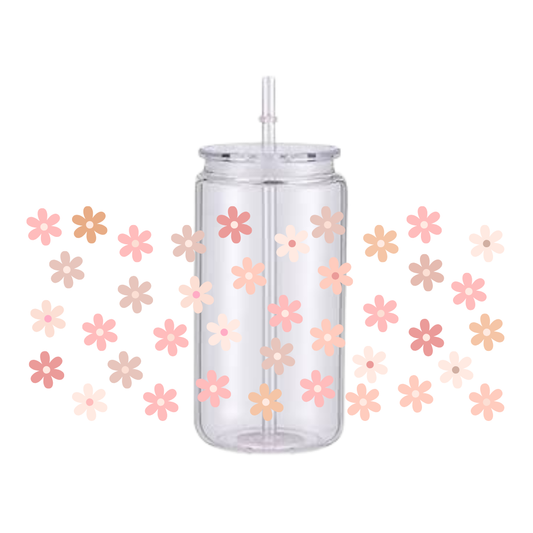 Pastel Pink Daisy Plastic Tumbler