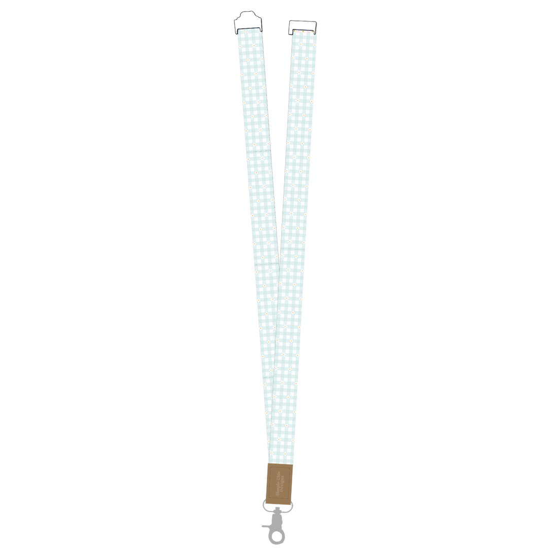 Aqua Flower Gingham Lanyard