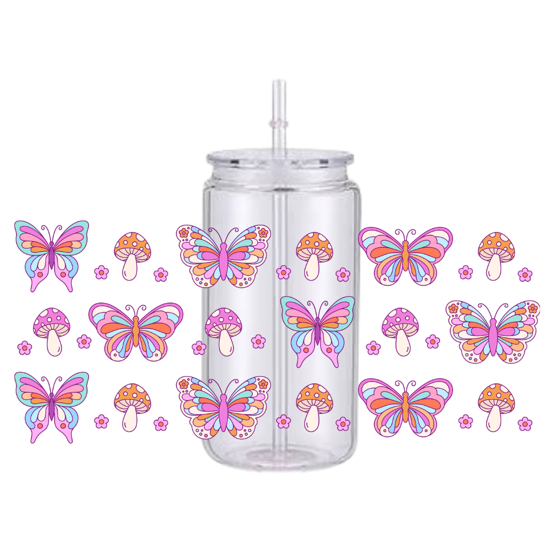 Retro Butterflies Plastic Tumbler