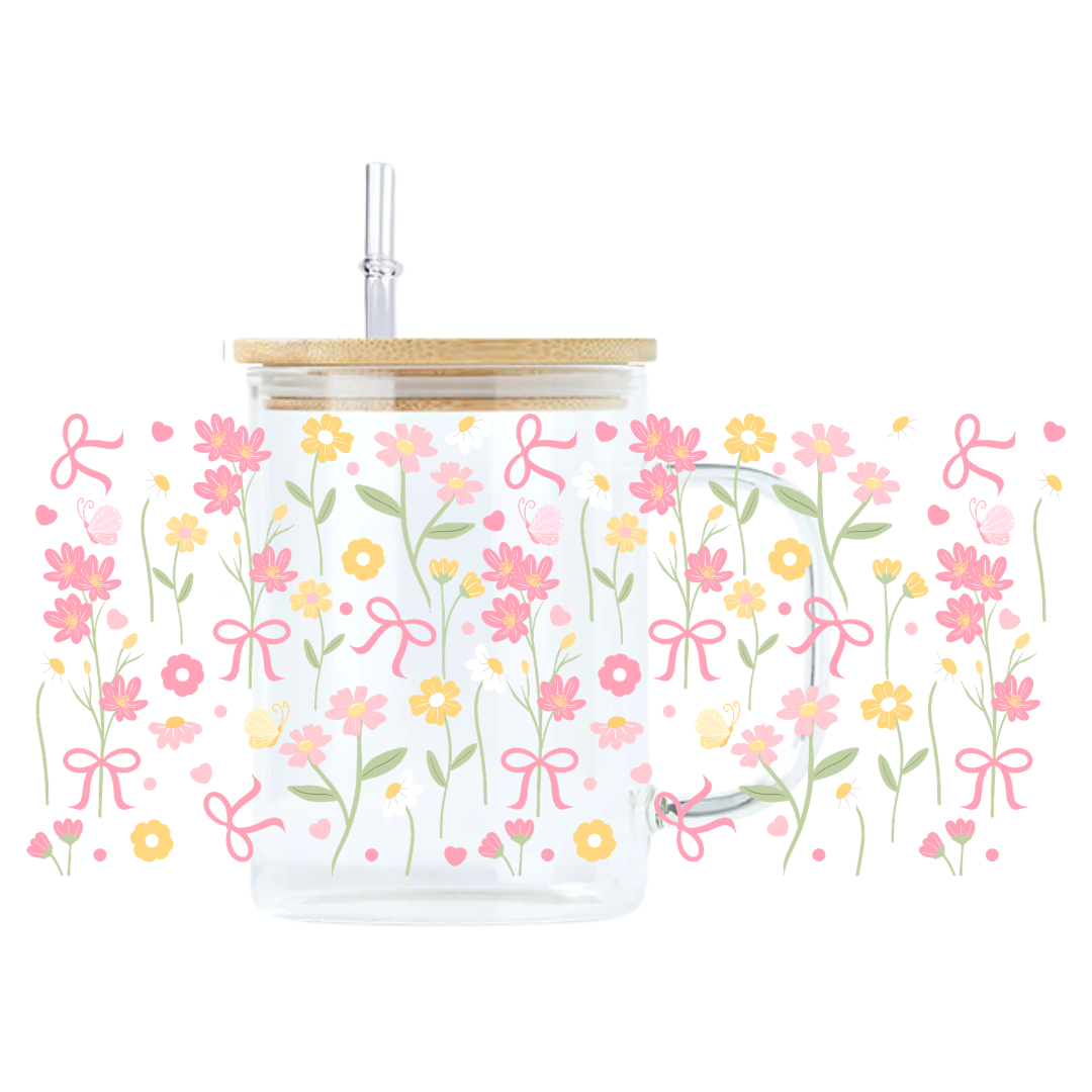 Whimsical Coquette Spring Flowers Glass Mug