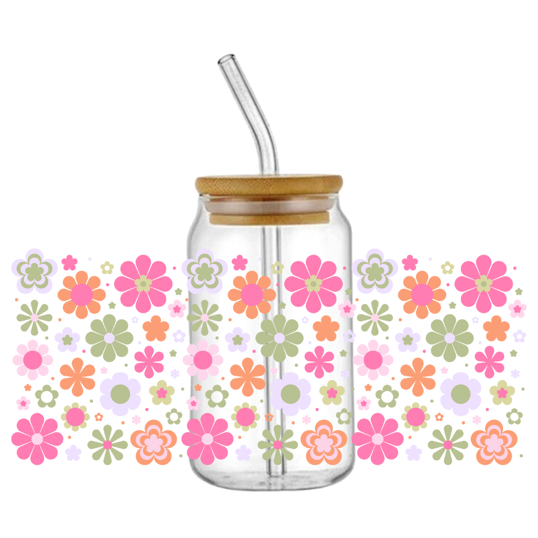 Retro Floral Glass Tumbler