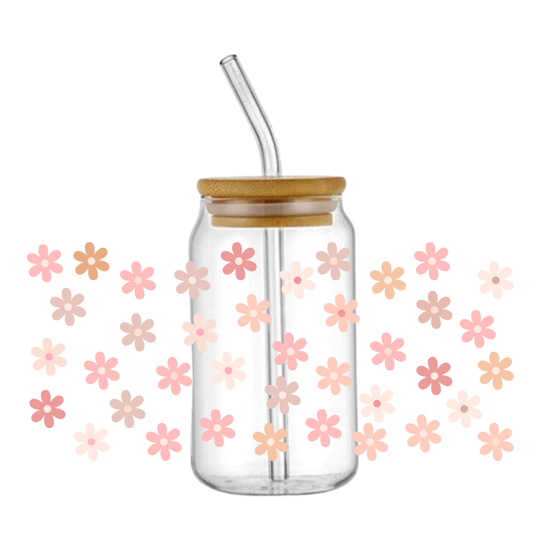 Pastel Pink Daisy Glass Tumbler