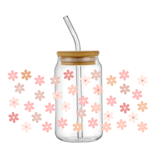 Pastel Pink Daisy Glass Tumbler