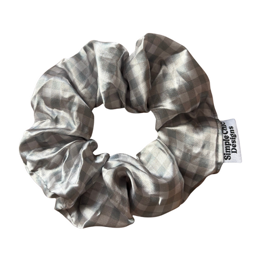 Beige Gingham Scrunchie