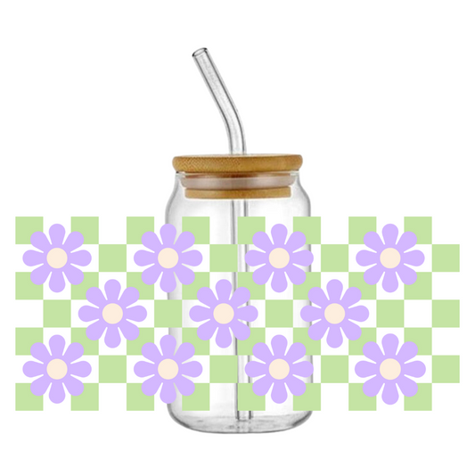 Hey Daisy Checkered Purple Glass Tumbler