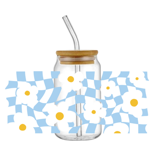 Daisy Checkered Blue Glass Tumbler