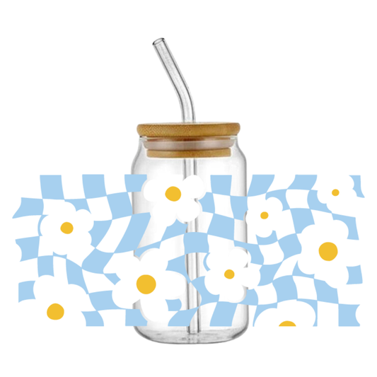 Daisy Checkered Blue Tumbler