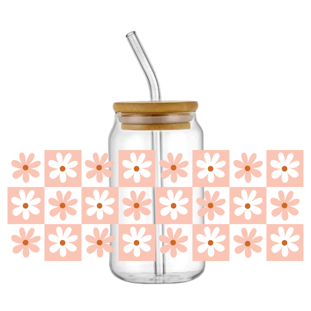 Groovy Daisy Checkered Glass Tumbler