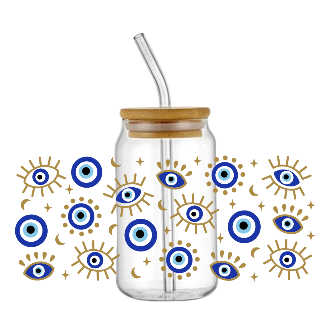 Blue Evil Eye Glass Tumbler